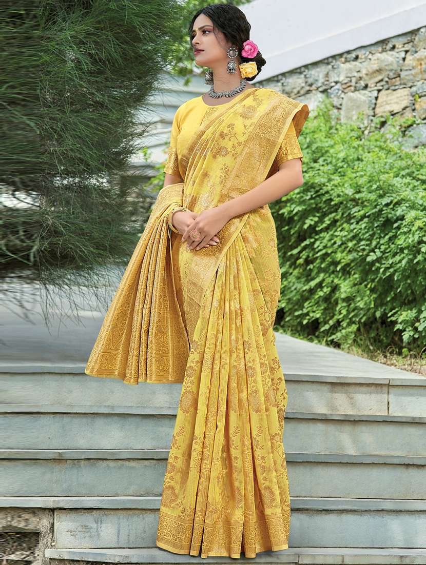 women's self design yellow colored saree
