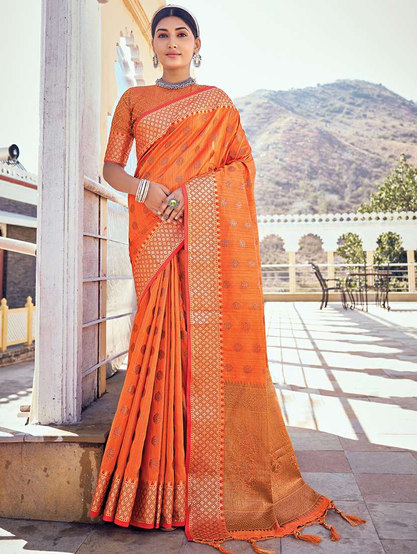 women's self design orange colored saree