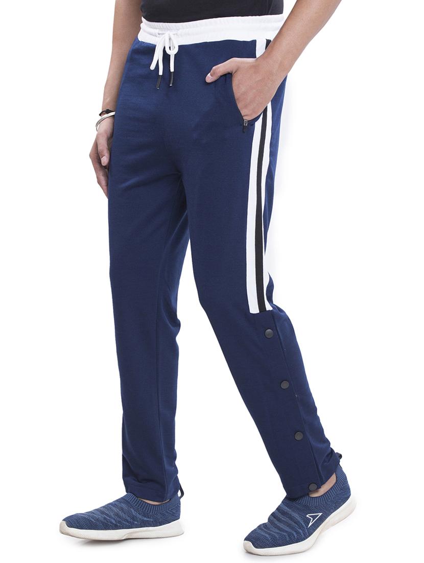 navy blue side-taped full length track pant - 18458338 -  Standard Image - 1