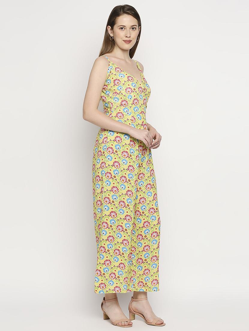 overlap neck floral full leg jumpsuit - 18458341 - Standard Image - 1