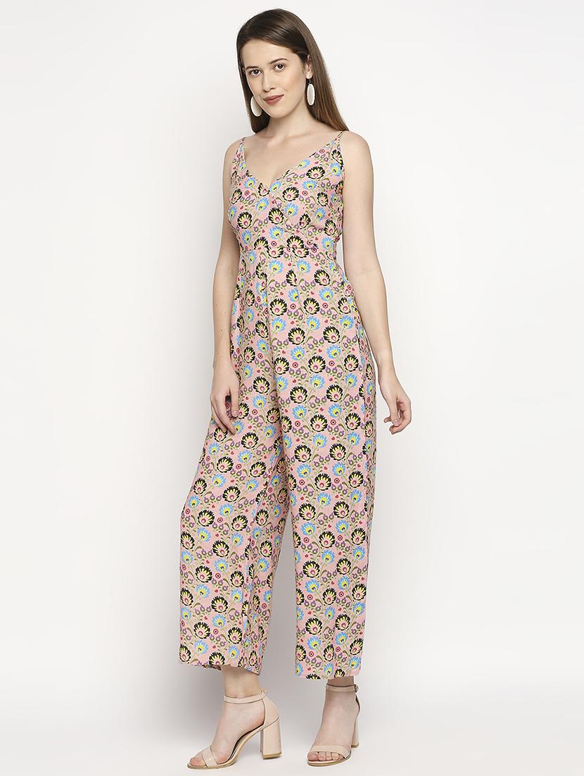 overlap neck floral full leg jumpsuit - 18458342 - Standard Image - 1