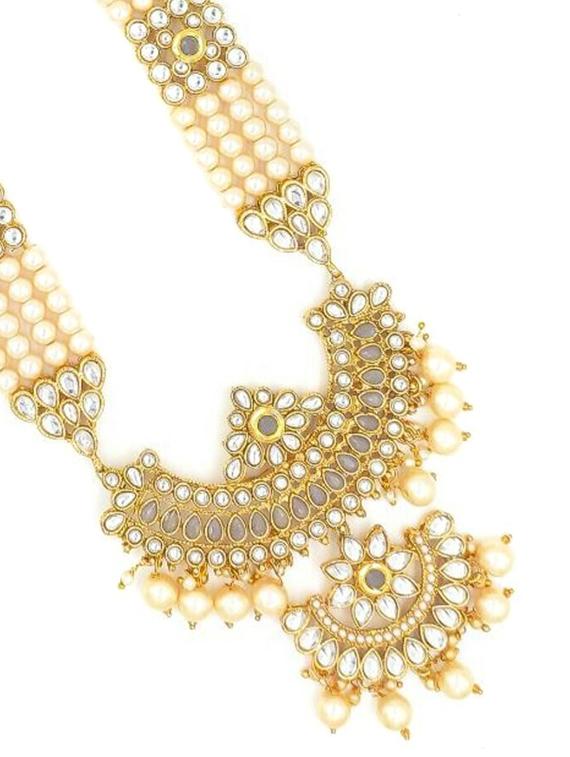  designer traditional grey long haram gold plated pearls necklace set for women - 18458367 -  Standard Image - 1