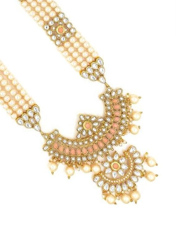  designer traditional ph long haram gold plated pearls necklace set for women - 18458369 -  Standard Image - 1