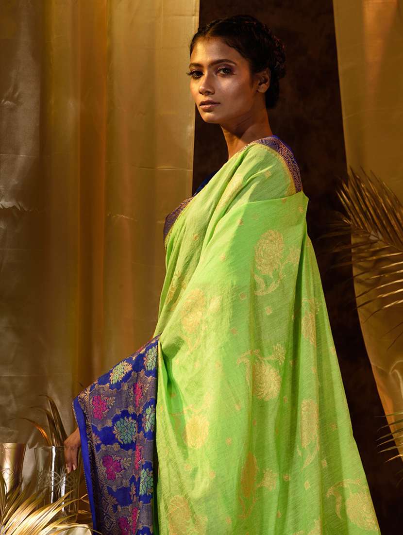 golden zari work woven saree with blouse - 18458445 -  Standard Image - 1