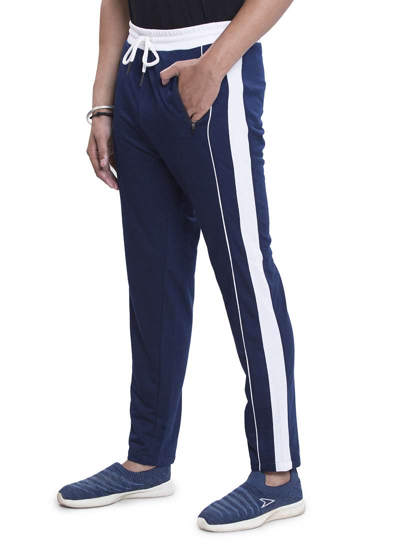 navy blue side-taped full length track pant - 18458747 -  Standard Image - 1