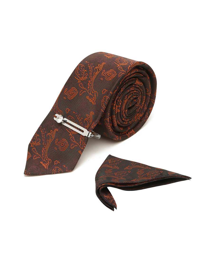 coffee brown self design tie 