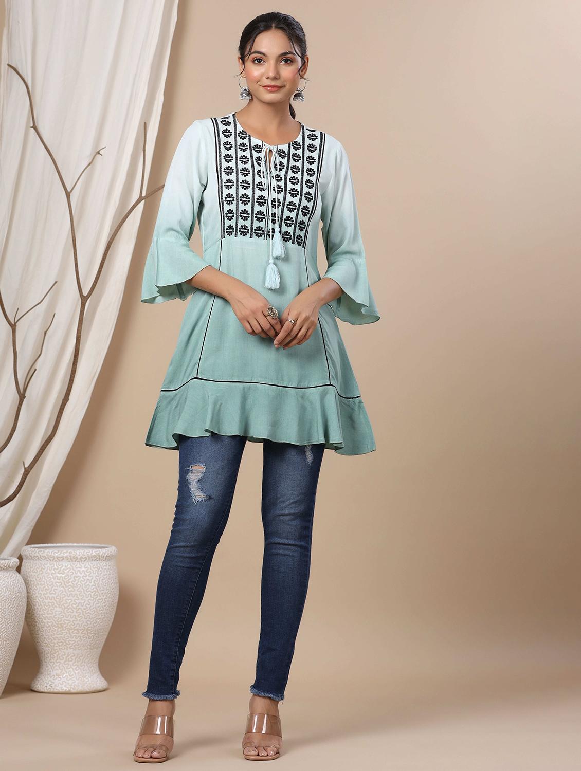 tie up neck embroidered detail tunic - 18458831 - Standard Image - 4