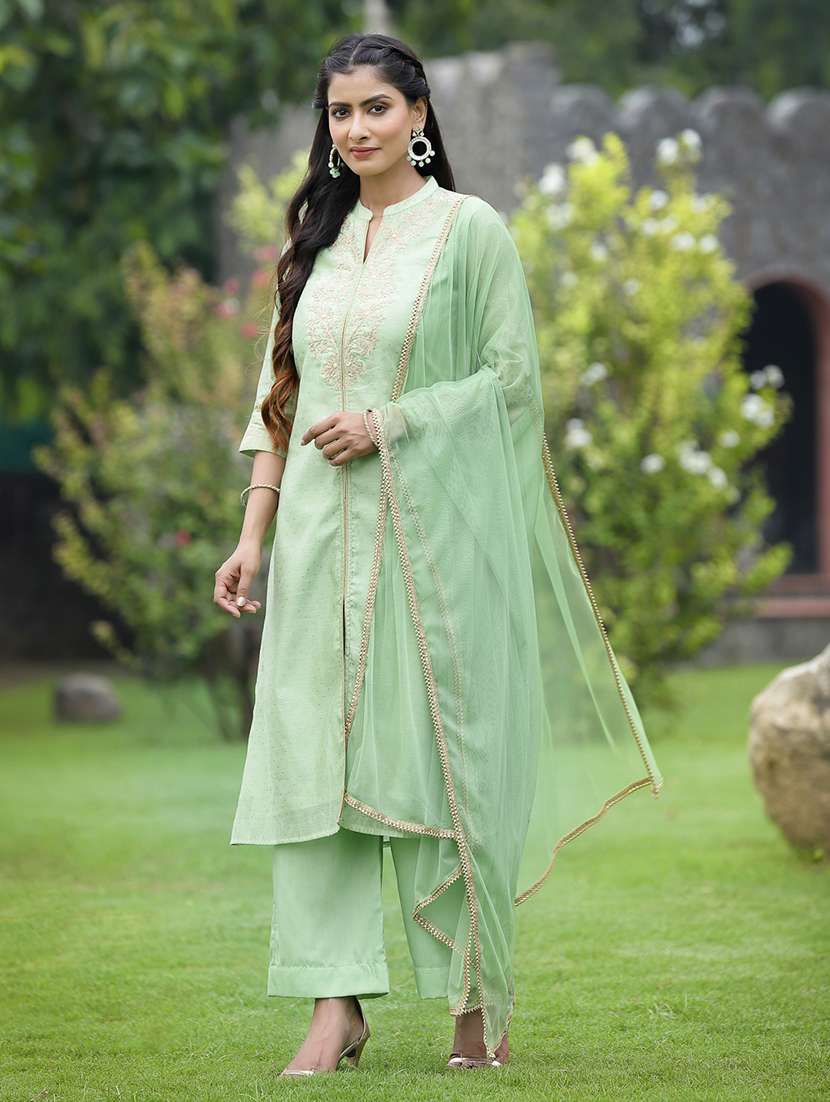 embroidered kurta palazzo set with dupatta - 18458873 - Standard Image - 1