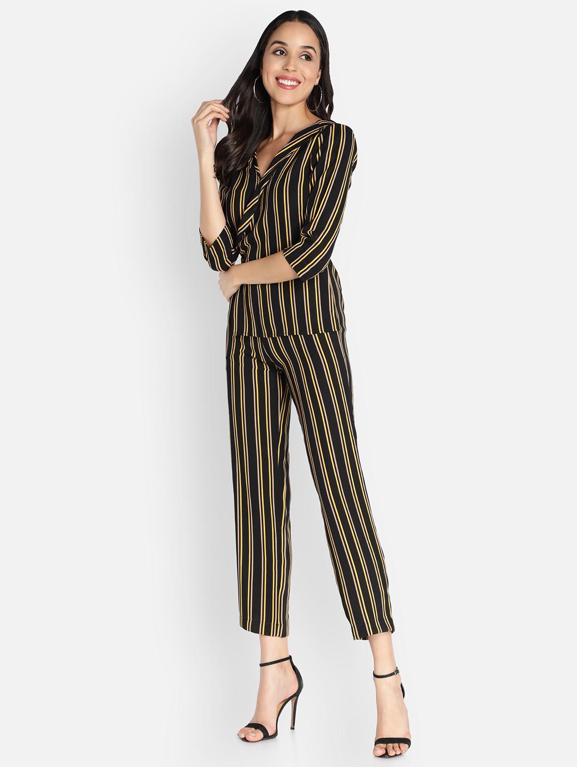overlap neck striped full leg jumpsuit - 18458955 -  Standard Image - 1