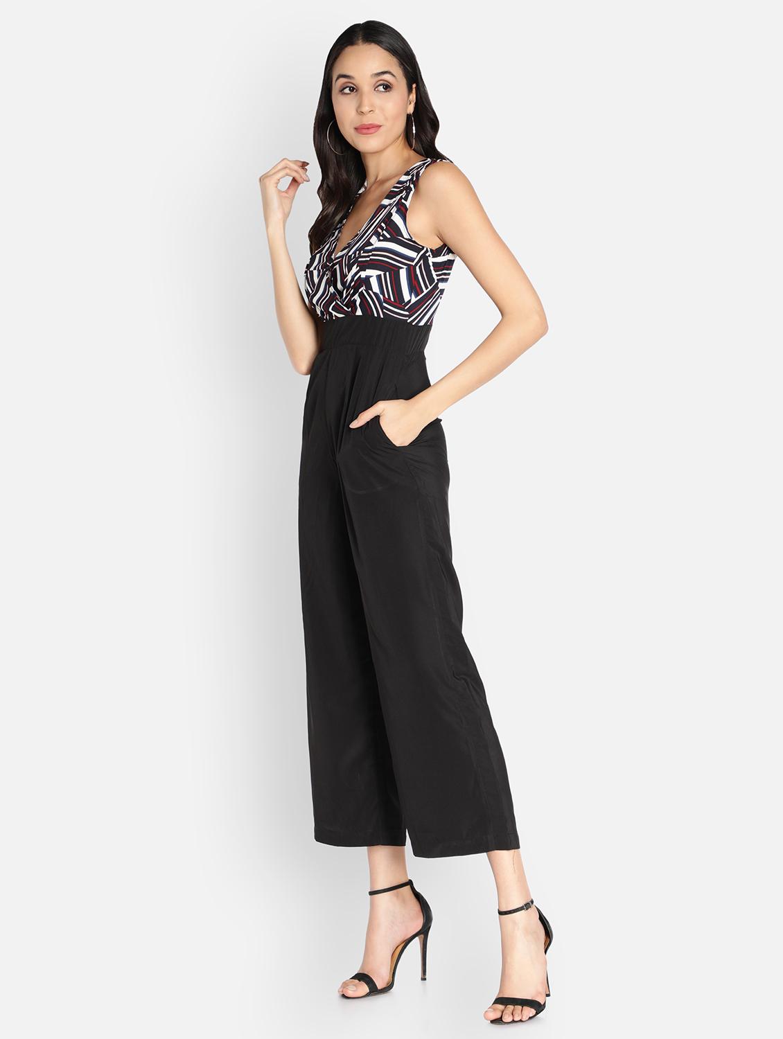 v-neck printed full leg jumpsuit - 18458960 - Standard Image - 1