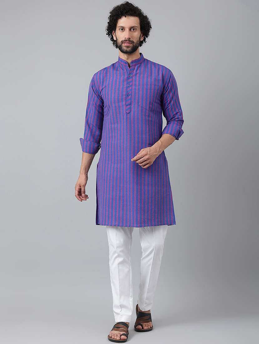 navy blue striped long kurta