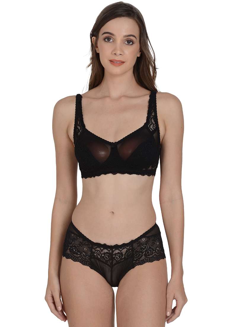 black lace detail bra & panty set 