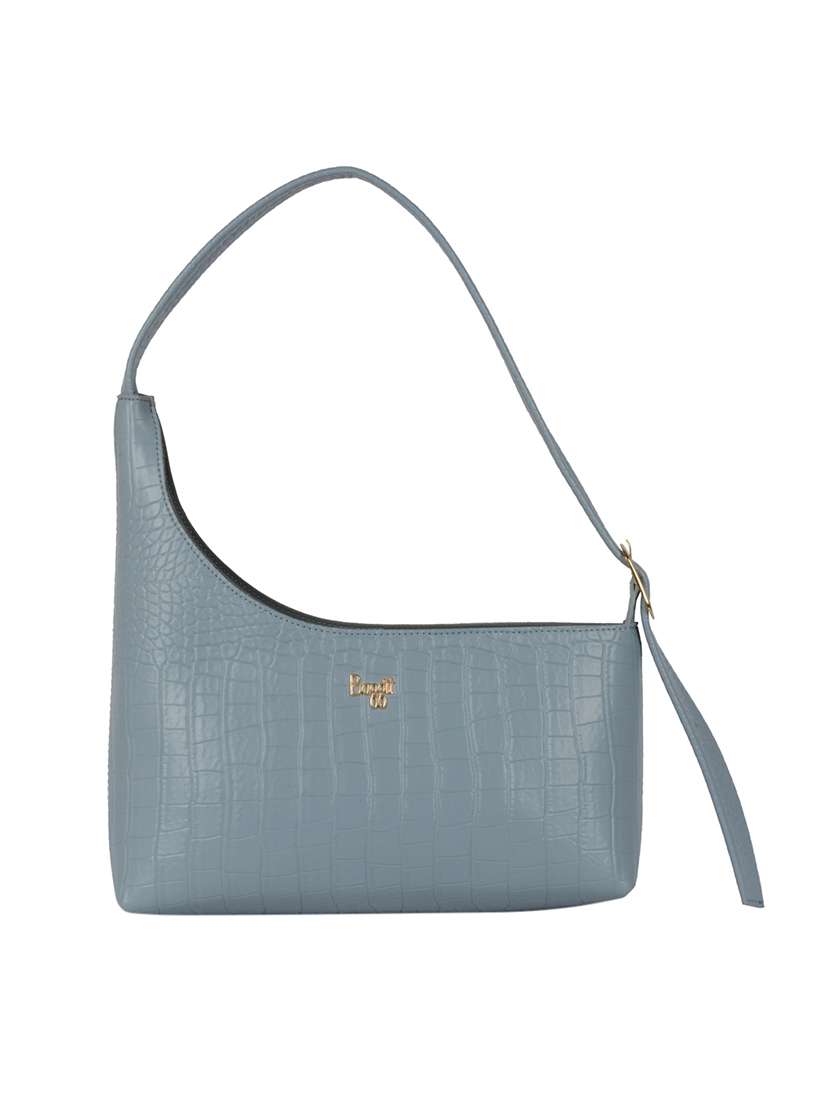 light blue textured regular handbag