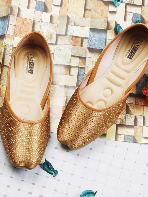 tan velvet slip on jutis & mojaris - 18460065 -  Standard Image - 0