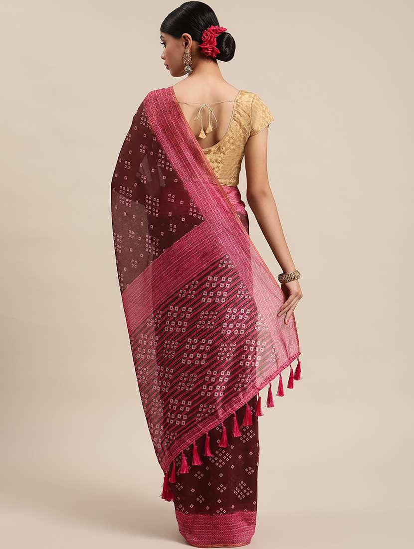 women's bandhani brown colored saree with blouse - 18460299 -  Standard Image - 1