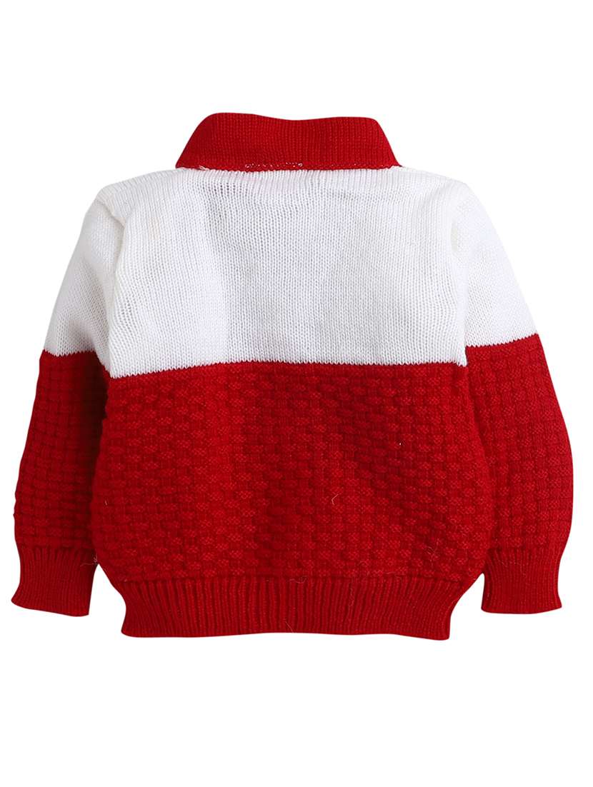 boys maroon color block sweater with cap & socks - 18460386 - Standard Image - 1