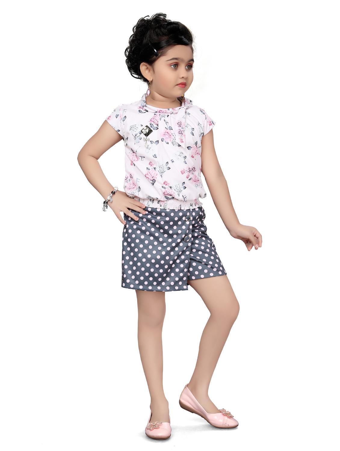girls white floral top & polka dot skirt - 18460421 - Standard Image - 1