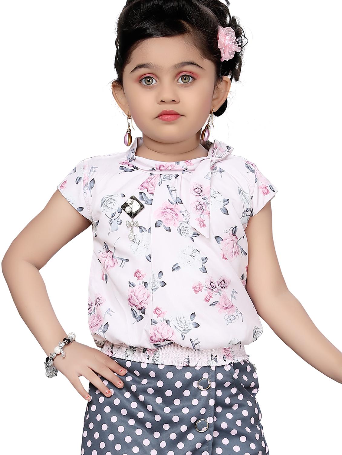 girls white floral top & polka dot skirt - 18460421 - Standard Image - 4