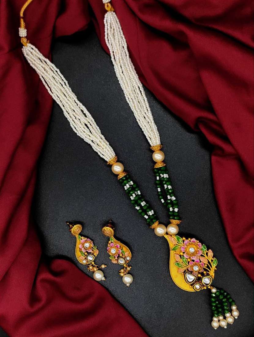  ruby multistrand beaded kundan gold plated necklace & earring set for women ns_1773_g_275