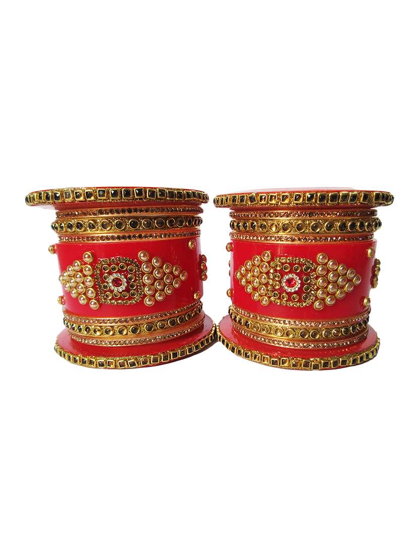 red designer chuda set for women