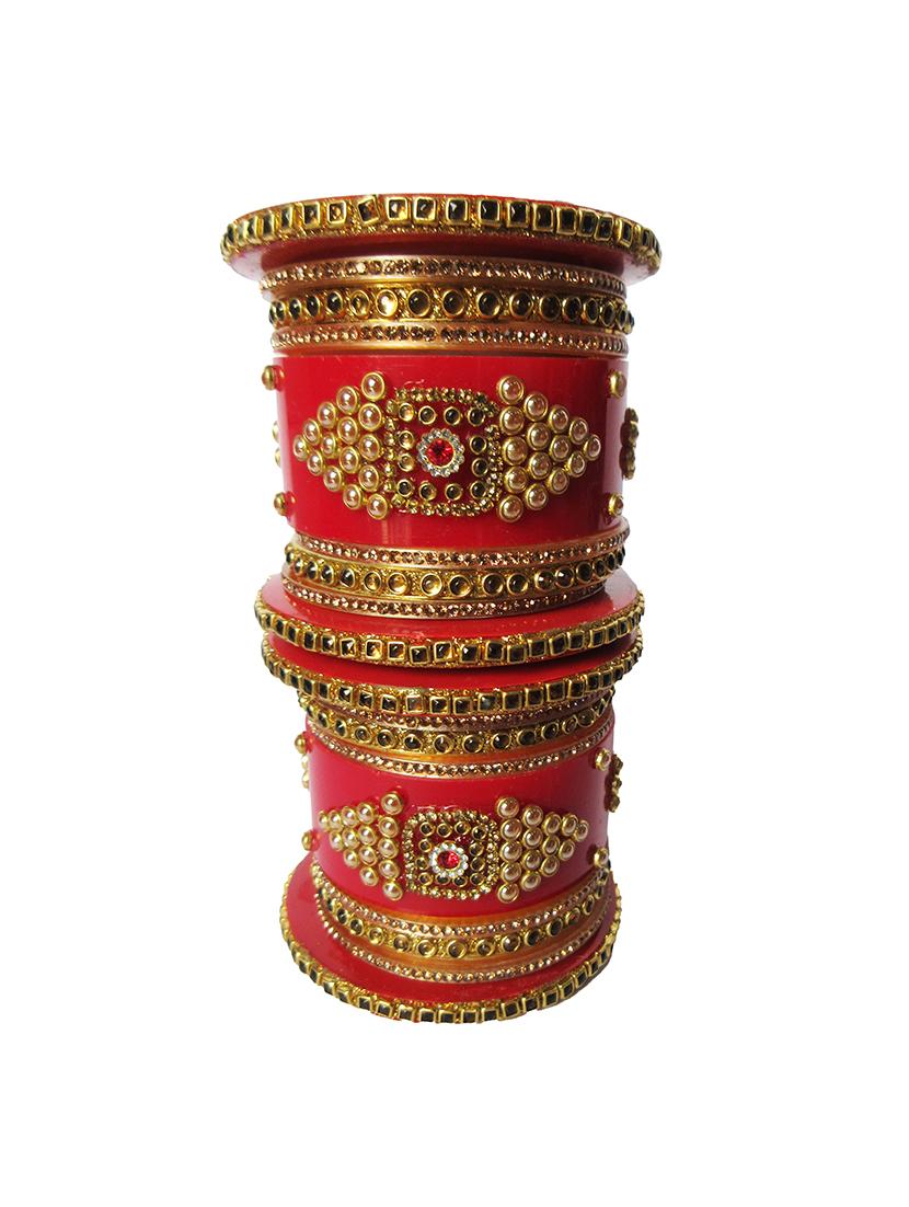red designer chuda set for women - 18460524 -  Standard Image - 1