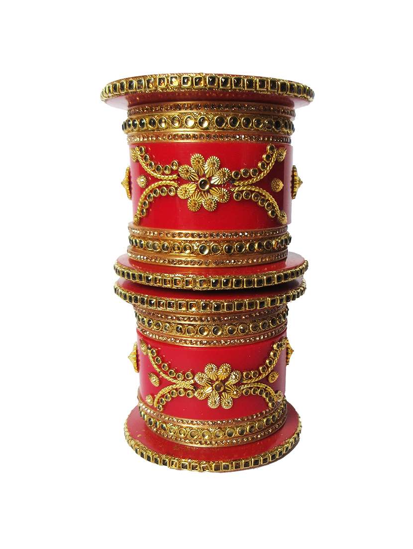 red designer chuda set for women - 18460525 -  Standard Image - 1