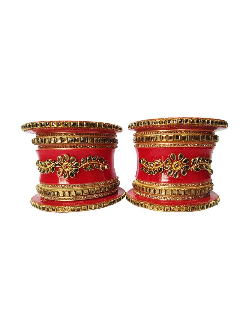 red designer chuda set for women