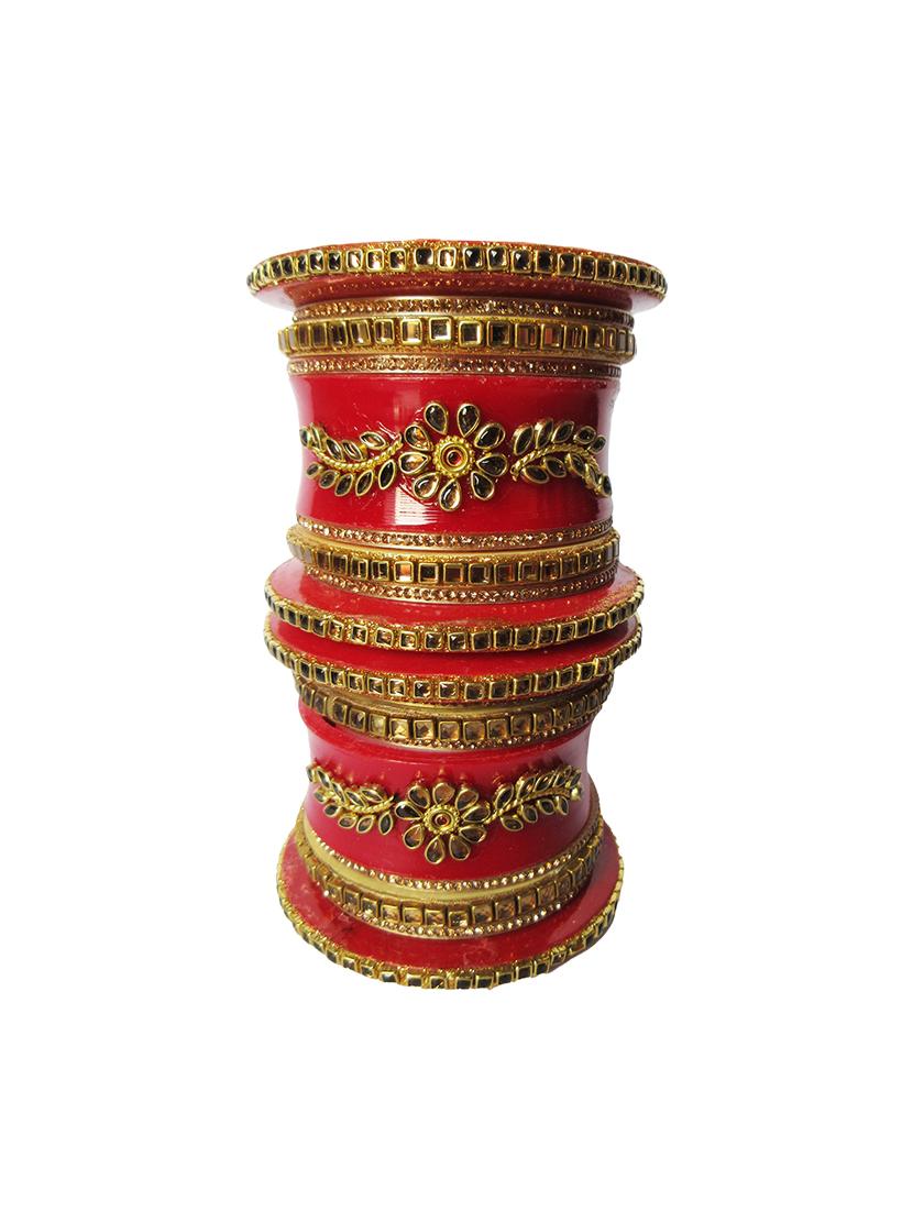 red designer chuda set for women - 18460527 -  Standard Image - 1