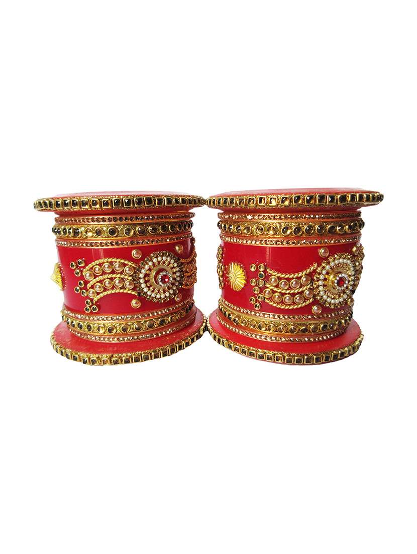 red designer chuda set for women