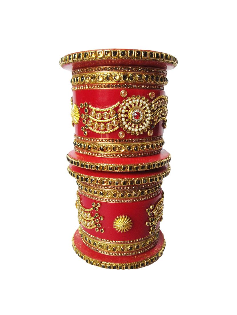 red designer chuda set for women - 18460529 -  Standard Image - 1