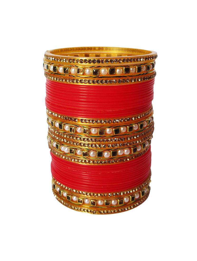 red designer chuda set for women - 18460531 -  Standard Image - 1