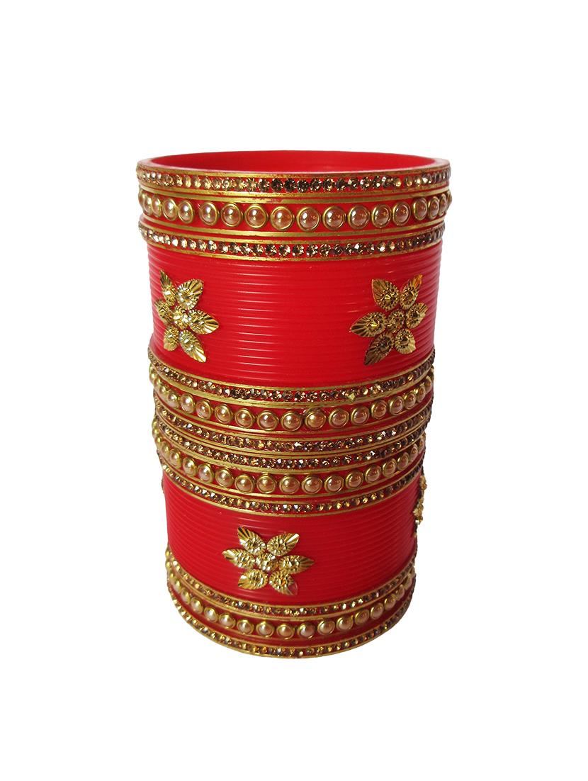 red designer chuda set for women - 18460533 -  Standard Image - 1