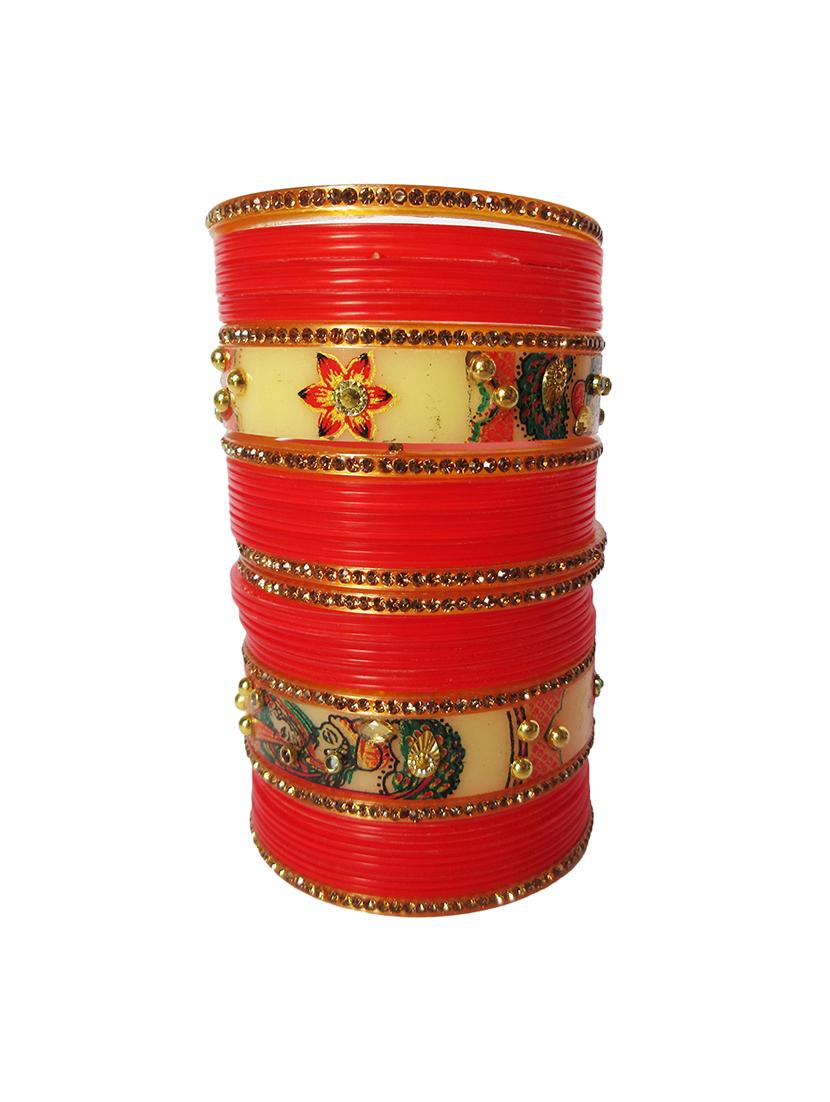red designer chuda set for women/girls - 18460536 -  Standard Image - 1