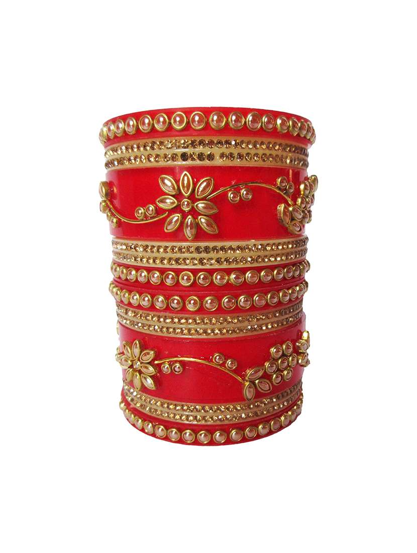 red designer chuda set for women/girls - 18460537 -  Standard Image - 1