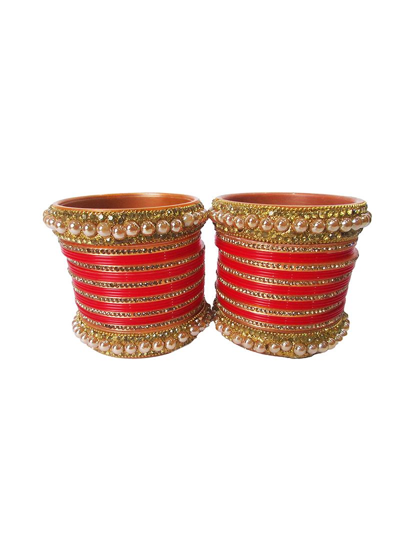 red designer chuda set for women/girls - 18460547 - Zoom Image - 0