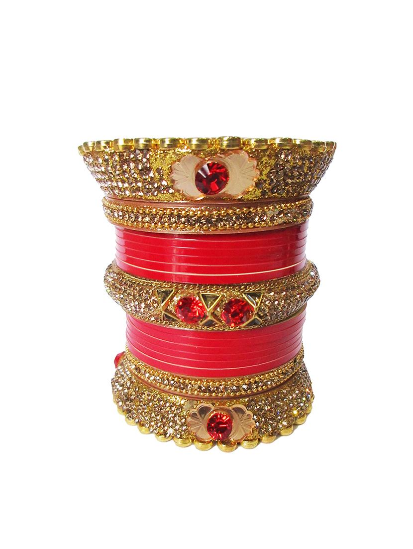 red designer chuda set for women/girls - 18460550 - Standard Image - 1