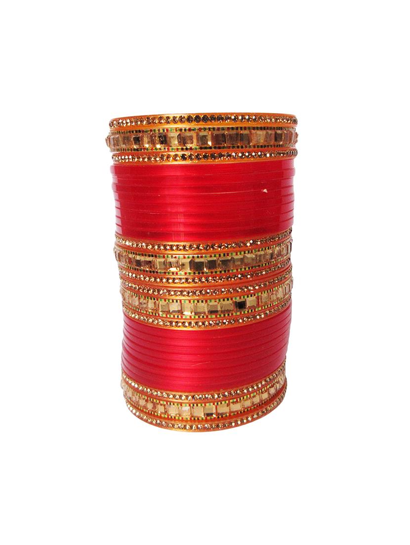 red designer chuda set for women/girls - 18460567 -  Standard Image - 1