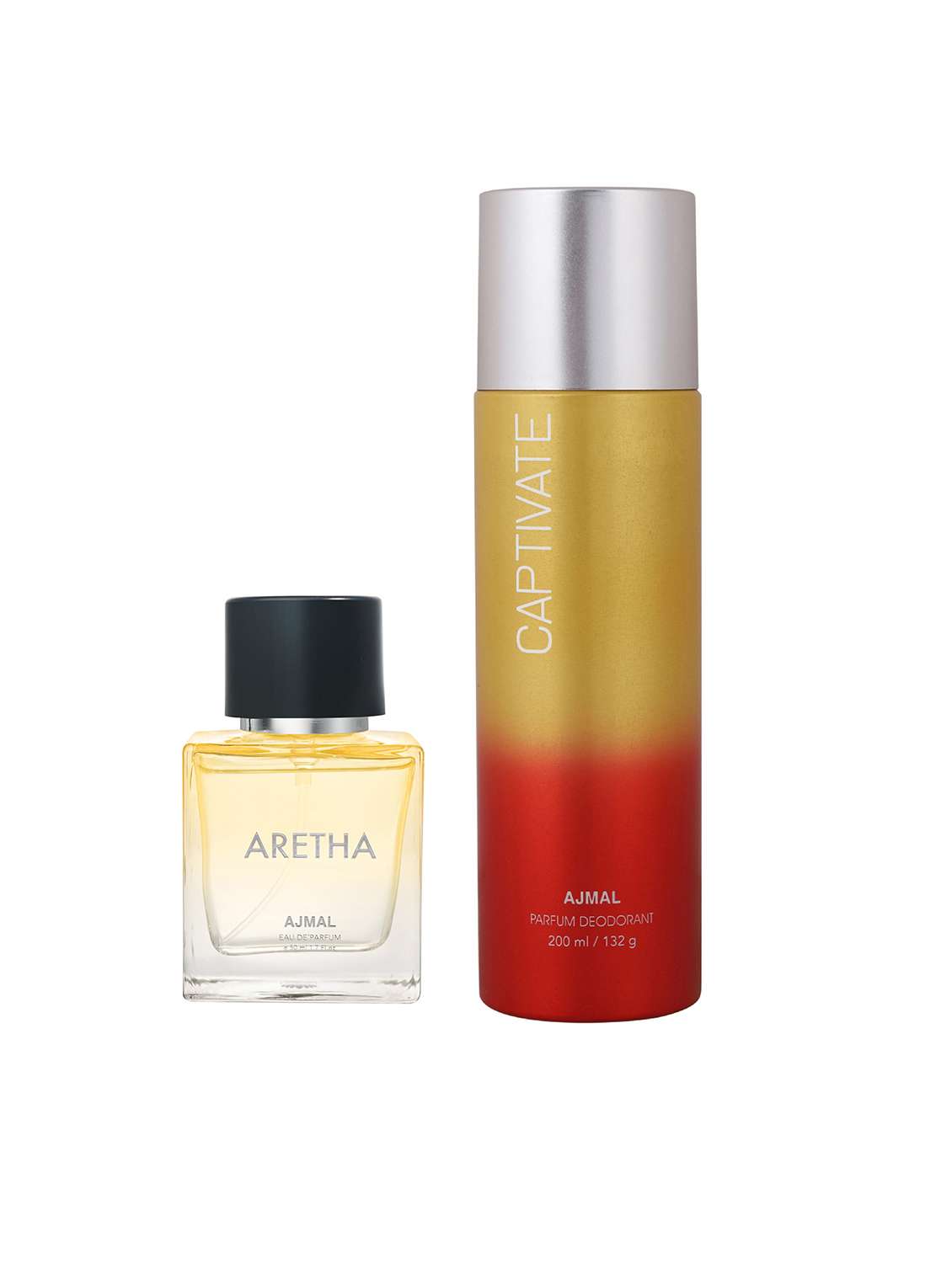 ajmal aretha edp 50 ml for women and ajmal captivate deodorant 200 ml for unisex +2 perfume testers free