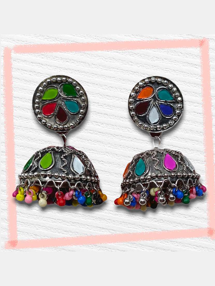 multi colored metal jhumka earring - 18460868 - Zoom Image - 0