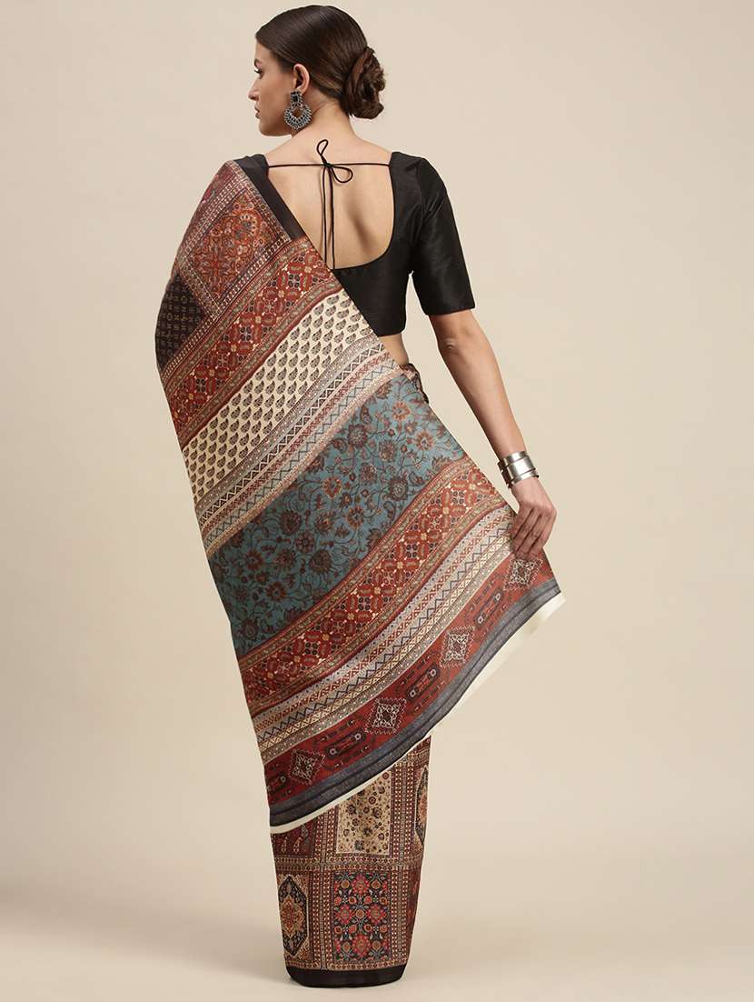 women's block print multi colored saree with blouse - 18460985 -  Standard Image - 1