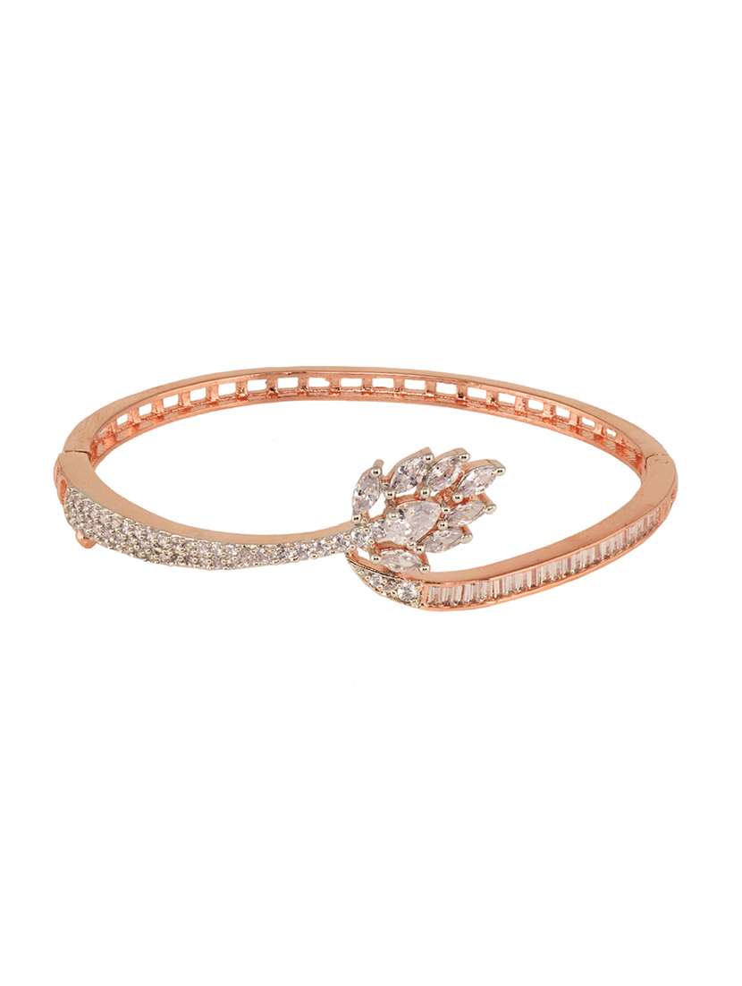 rose gold plated ad studded floral minimal kada bracelet - 18461628 -  Standard Image - 1