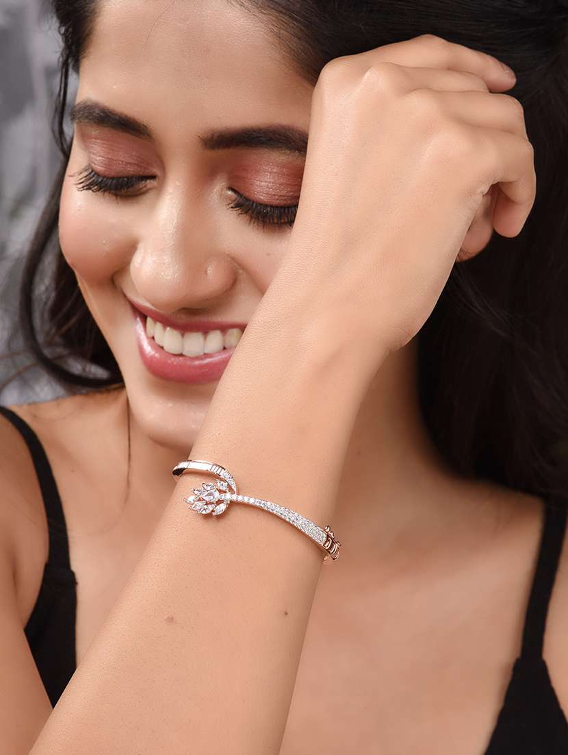rose gold plated ad studded floral minimal kada bracelet - 18461628 -  Standard Image - 4