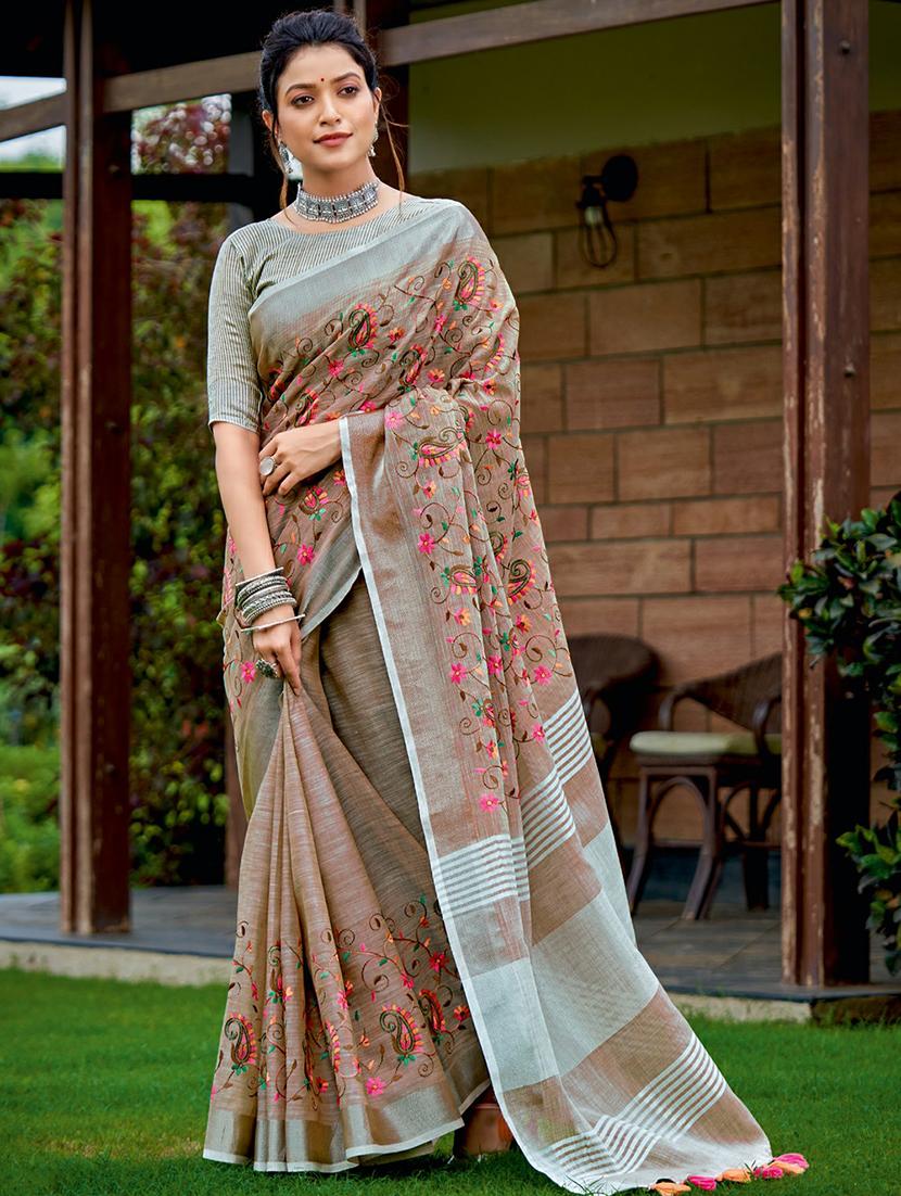 women's embroidered saree with blouse