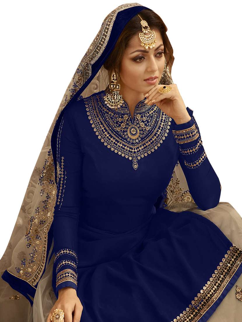 embroidered semi-stitched kurta skirt suit set - 18462581 -  Standard Image - 1