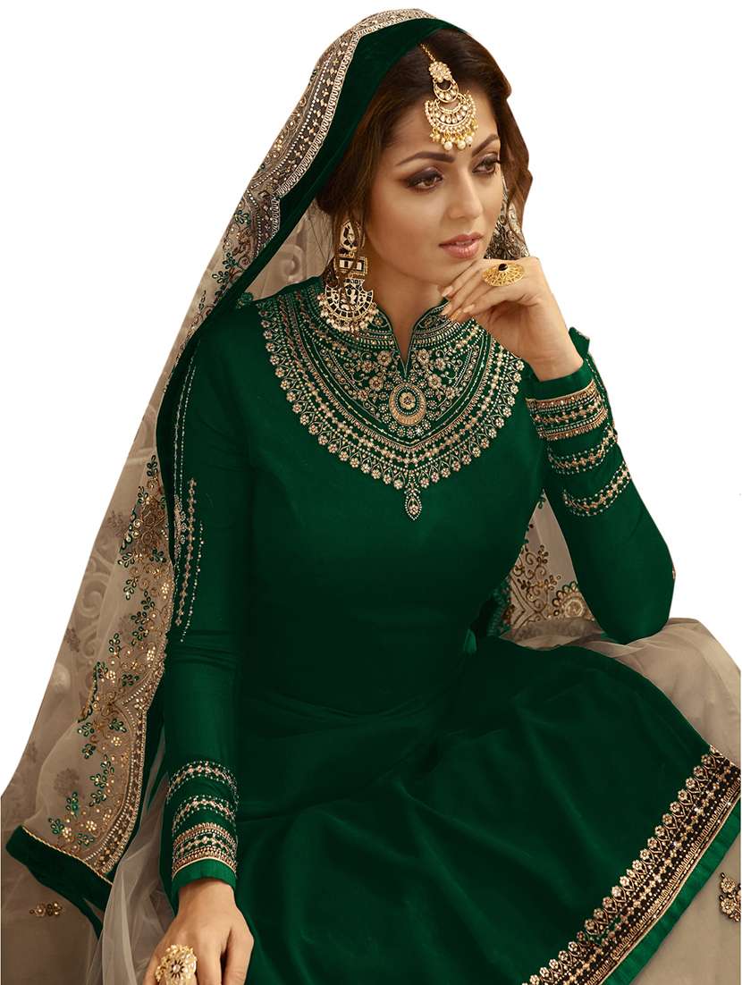 embroidered semi-stitched kurta skirt suit set - 18462583 -  Standard Image - 1