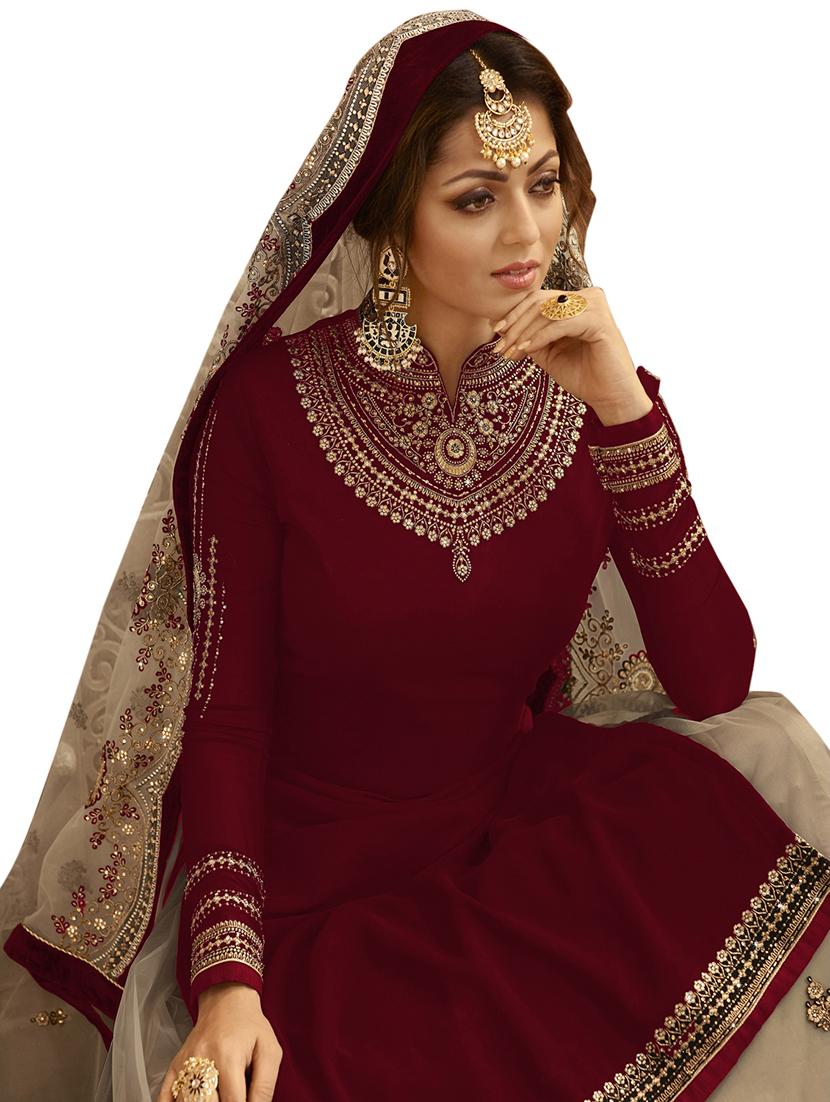 embroidered semi-stitched kurta skirt suit set - 18462584 - Standard Image - 1