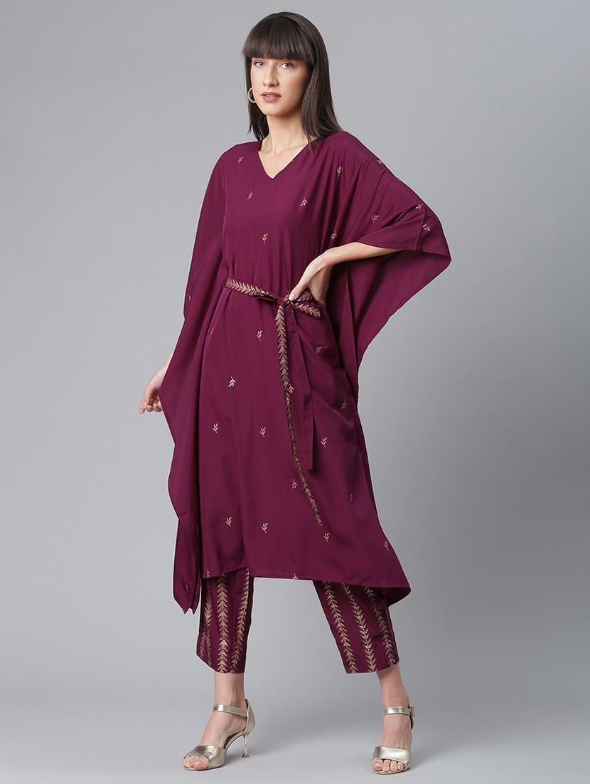 gold printed kaftan style kurta palazzo set - 18462863 - Standard Image - 1
