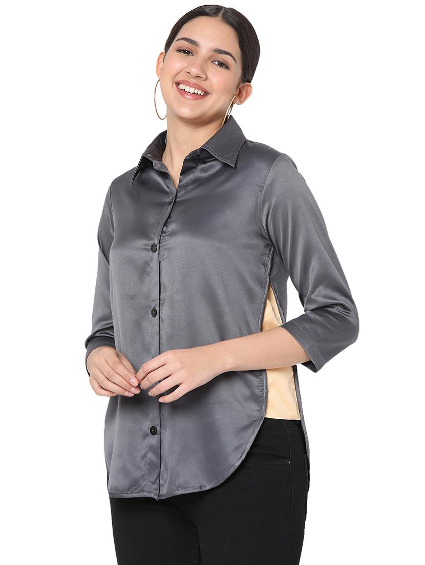 curved hem solid shirt - 18463240 -  Standard Image - 1