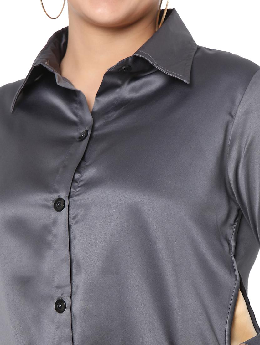 curved hem solid shirt - 18463240 - Standard Image - 4