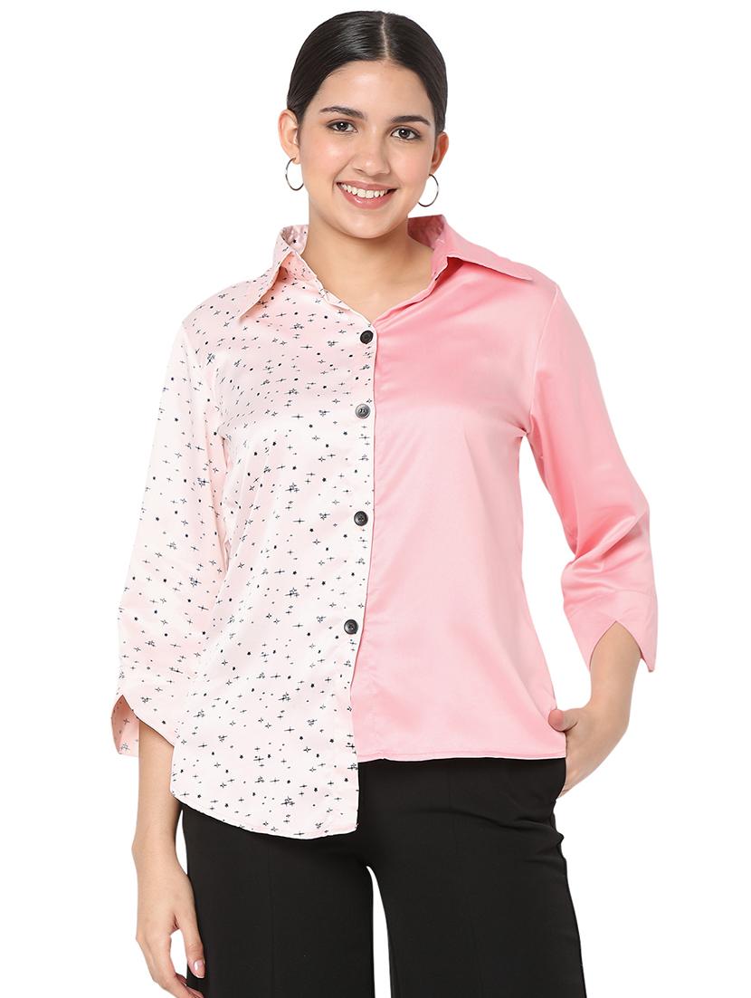 asymmetric hem color block shirt - 18463247 - Zoom Image - 0